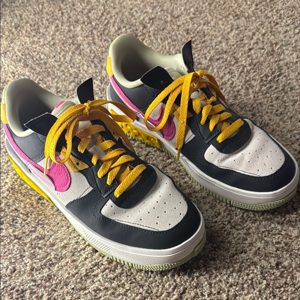 Nike Air-force 1 Sneakers with Pink and Yellow Details